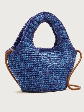 J. CREW, Small Handwoven Blue Tote in Marled Straw, NWT